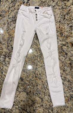 Angel Kiss Distressed White Button Fly Ankle Skinny Jeans Size 0